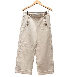 LOFT Pants Womens 4/27 Cream High Waist‎ Wide Leg Sailor Button Cropped Denim